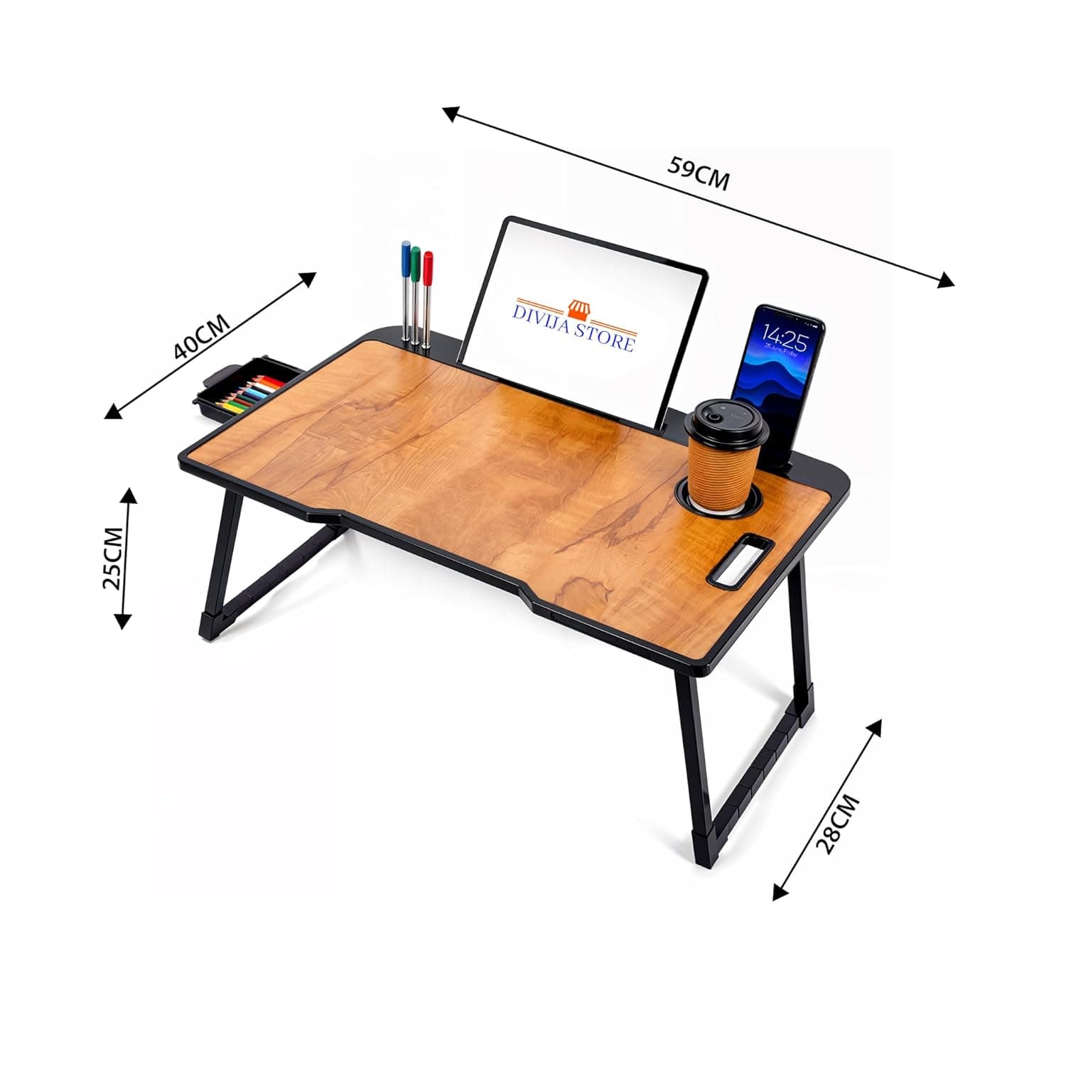 Divija Store Foldable Wooden Laptop Bed Desk & Study Table